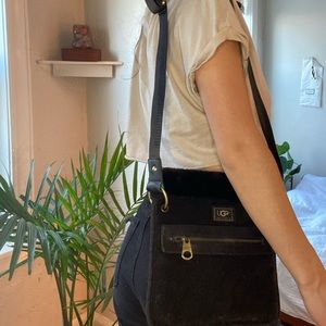 Black fur-lined Ugg crossbody bag/purse